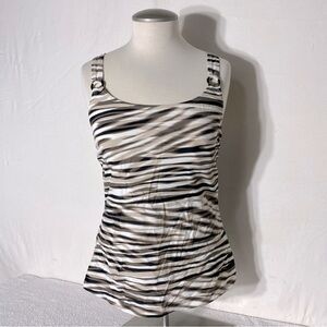 5/$25 Christina Tan & Black Striped Swim Top Tankini Top 12D